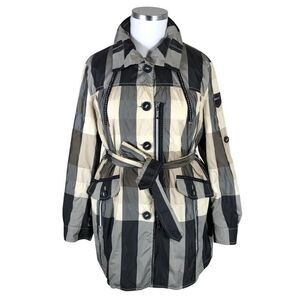 Taifun Womens Plaid Trench Coat Black Cream Size L See Description